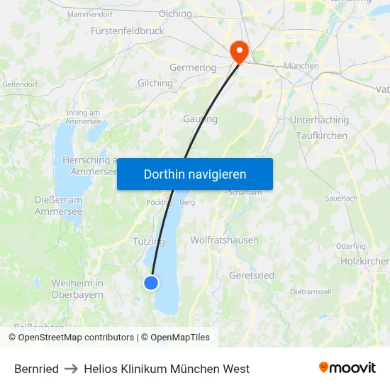 Bernried to Helios Klinikum München West map