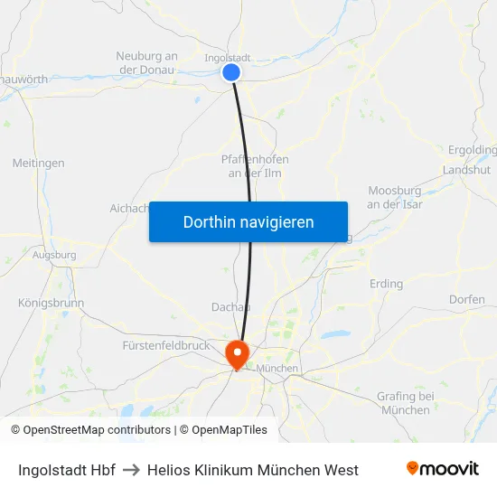 Ingolstadt Hbf to Helios Klinikum München West map