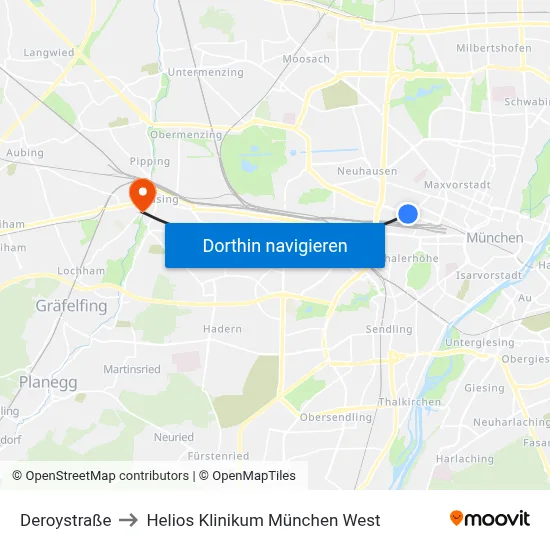 Deroystraße to Helios Klinikum München West map