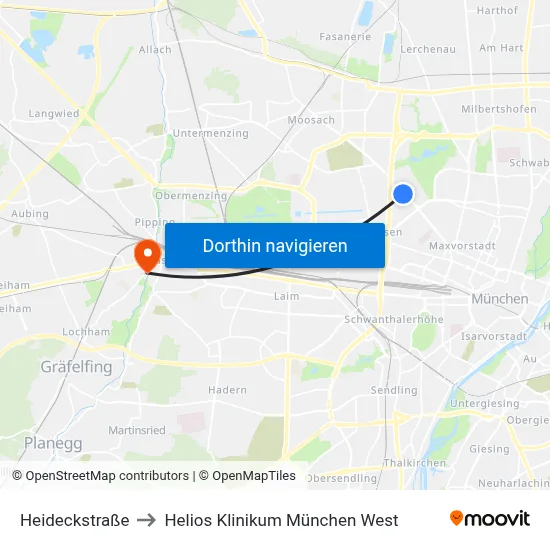 Heideckstraße to Helios Klinikum München West map