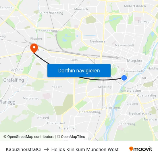 Kapuzinerstraße to Helios Klinikum München West map