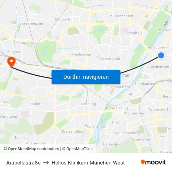 Arabellastraße to Helios Klinikum München West map