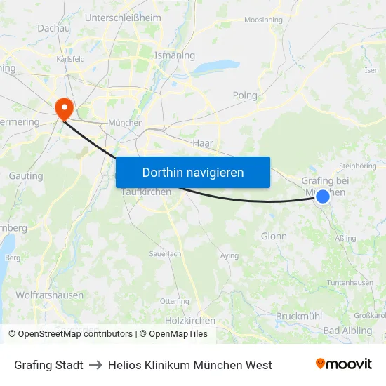 Grafing Stadt to Helios Klinikum München West map