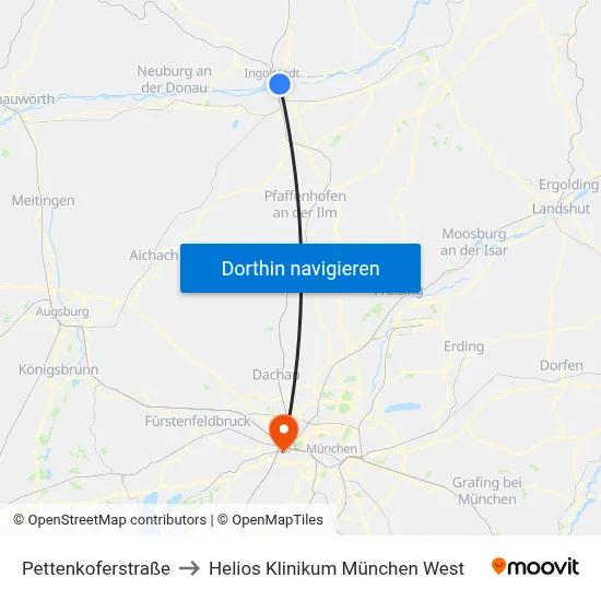 Pettenkoferstraße to Helios Klinikum München West map