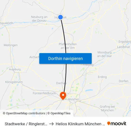 Stadtwerke / Ringlerstraße to Helios Klinikum München West map