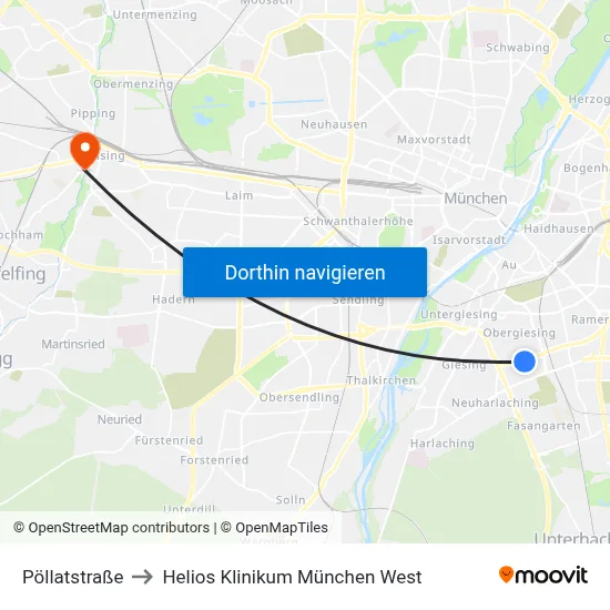 Pöllatstraße to Helios Klinikum München West map