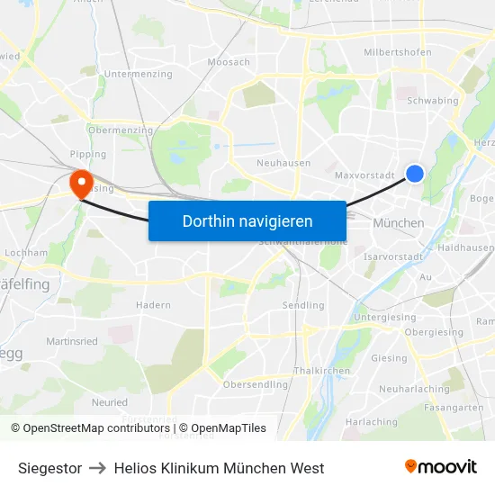 Siegestor to Helios Klinikum München West map