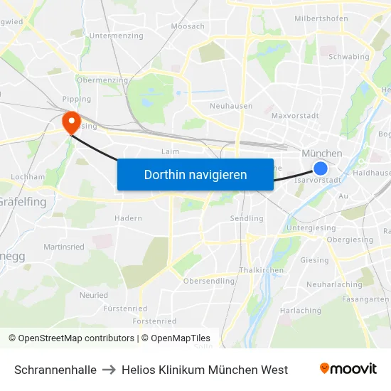 Schrannenhalle to Helios Klinikum München West map
