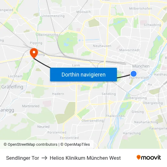 Sendlinger Tor to Helios Klinikum München West map