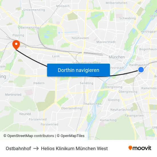 Ostbahnhof to Helios Klinikum München West map