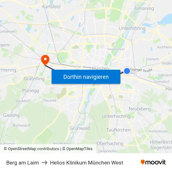 Berg am Laim to Helios Klinikum München West map