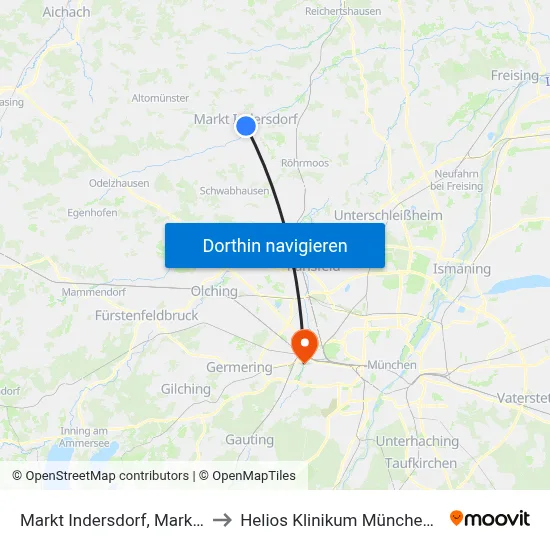 Markt Indersdorf, Marktplatz to Helios Klinikum München West map