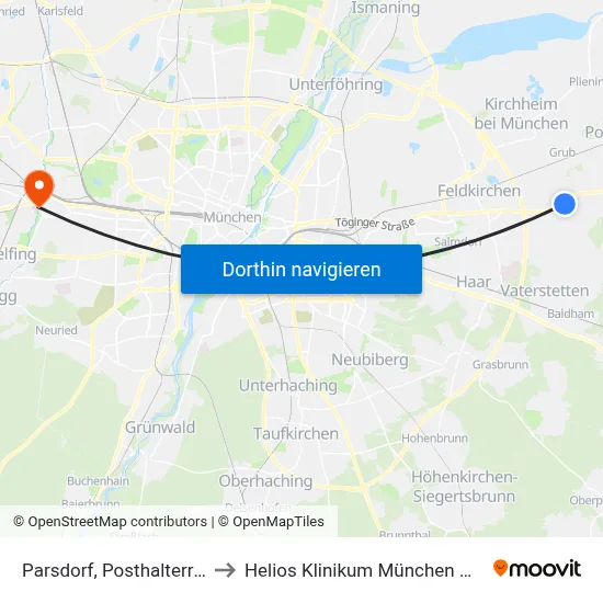Parsdorf, Posthalterring to Helios Klinikum München West map