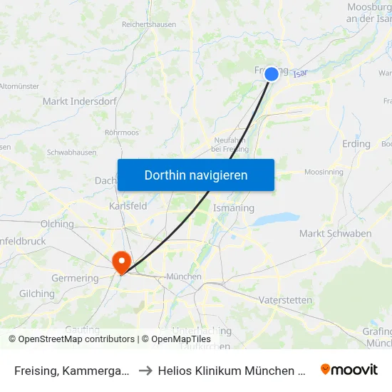 Freising, Kammergasse to Helios Klinikum München West map
