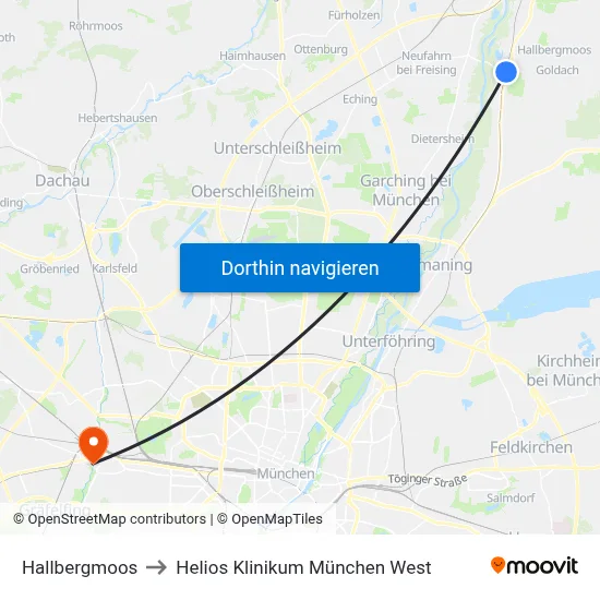 Hallbergmoos to Helios Klinikum München West map