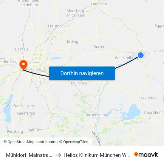 Mühldorf, Mainstraße to Helios Klinikum München West map