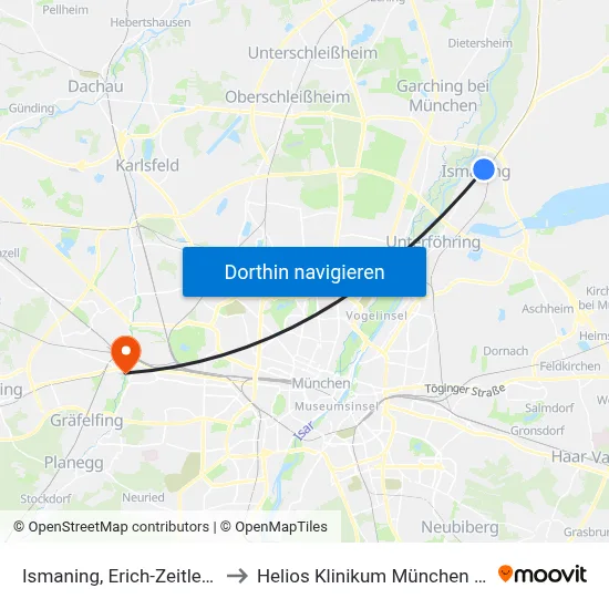 Ismaning, Erich-Zeitler-Str. to Helios Klinikum München West map
