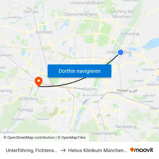 Unterföhring, Fichtenstraße to Helios Klinikum München West map