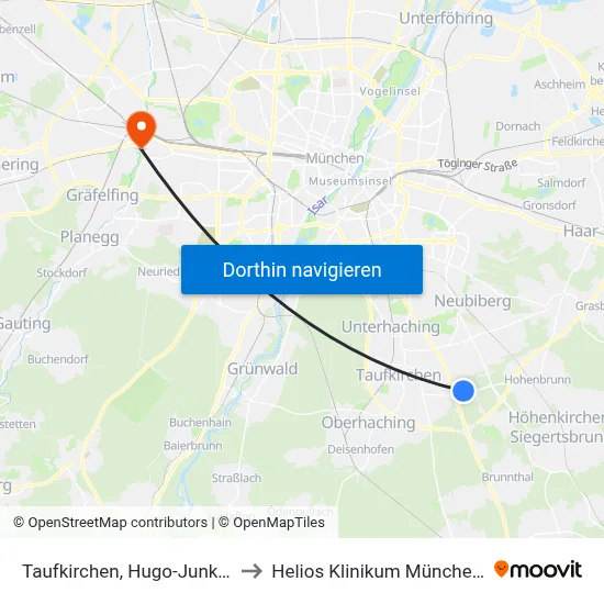 Taufkirchen, Hugo-Junkers-Str. to Helios Klinikum München West map