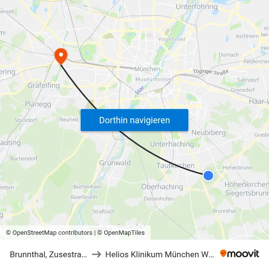 Brunnthal, Zusestraße to Helios Klinikum München West map