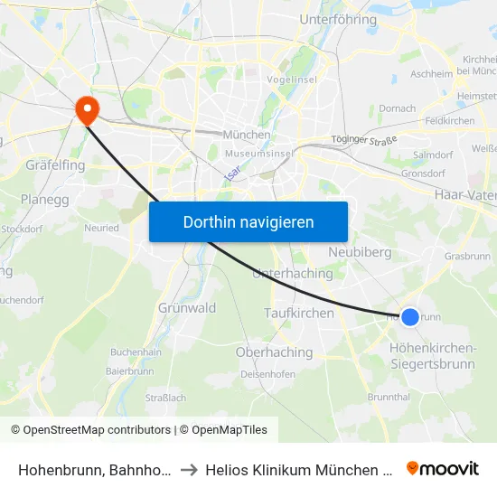 Hohenbrunn, Bahnhofstr. to Helios Klinikum München West map