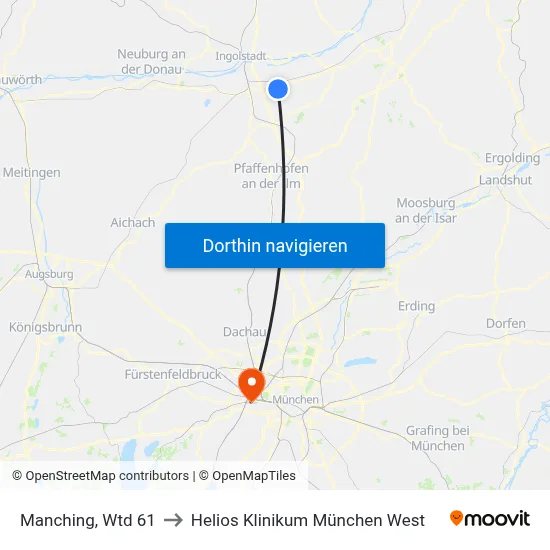 Manching, Wtd 61 to Helios Klinikum München West map