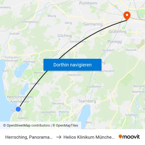 Herrsching, Panoramastraße to Helios Klinikum München West map