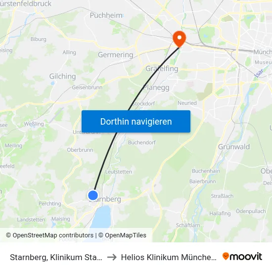 Starnberg, Klinikum Starnberg to Helios Klinikum München West map