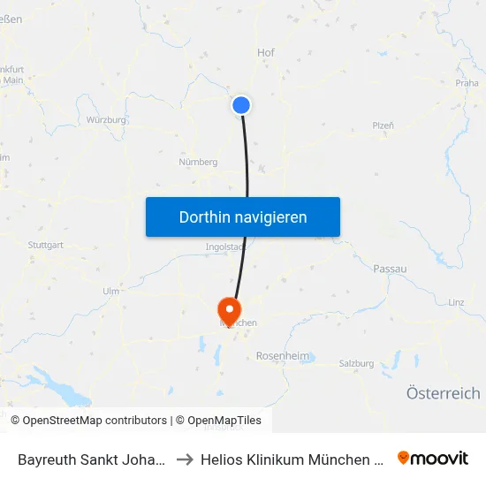 Bayreuth Sankt Johannis to Helios Klinikum München West map