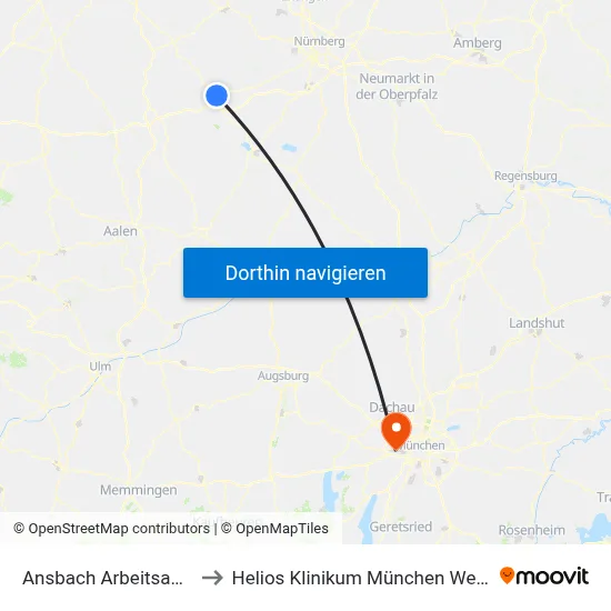 Ansbach Arbeitsamt to Helios Klinikum München West map