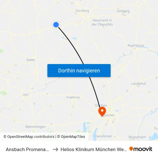 Ansbach Promenade to Helios Klinikum München West map