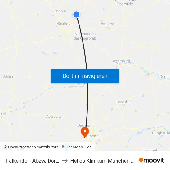 Falkendorf Abzw. Dörflas to Helios Klinikum München West map