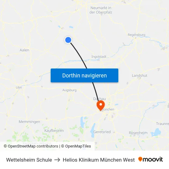Wettelsheim Schule to Helios Klinikum München West map