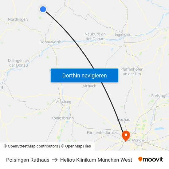 Polsingen Rathaus to Helios Klinikum München West map
