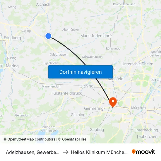 Adelzhausen, Gewerbegebiet to Helios Klinikum München West map