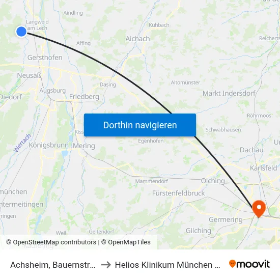 Achsheim, Bauernstraße to Helios Klinikum München West map
