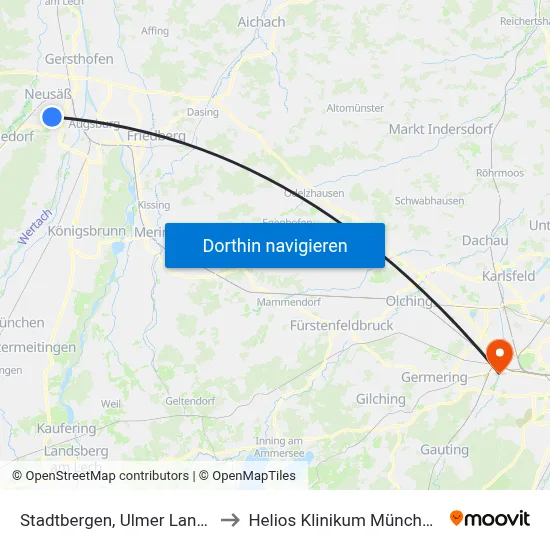 Stadtbergen, Ulmer Landstraße to Helios Klinikum München West map