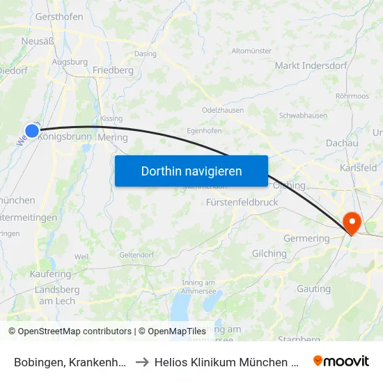 Bobingen, Krankenhaus to Helios Klinikum München West map