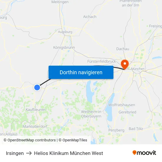 Irsingen to Helios Klinikum München West map