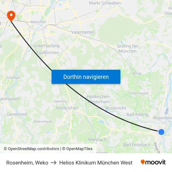 Rosenheim, Weko to Helios Klinikum München West map