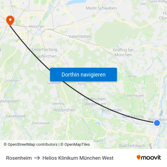 Rosenheim to Helios Klinikum München West map