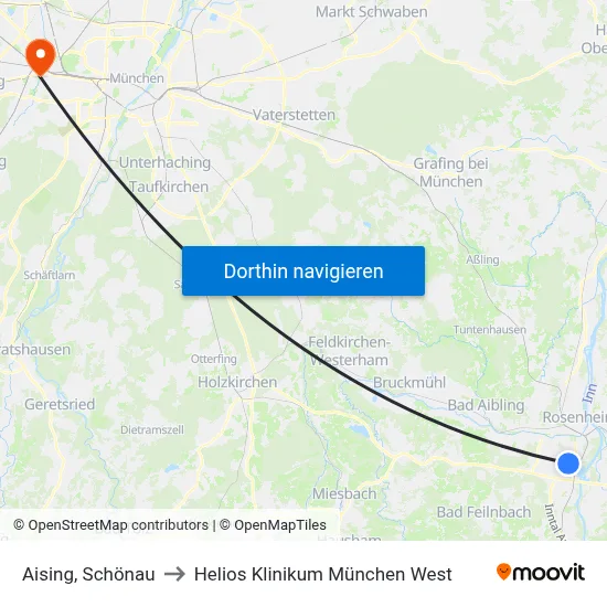 Aising, Schönau to Helios Klinikum München West map