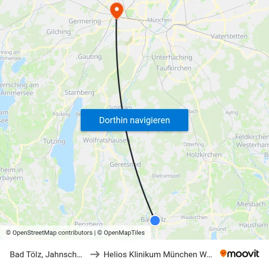 Bad Tölz, Jahnschule to Helios Klinikum München West map