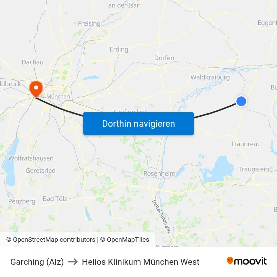 Garching (Alz) to Helios Klinikum München West map