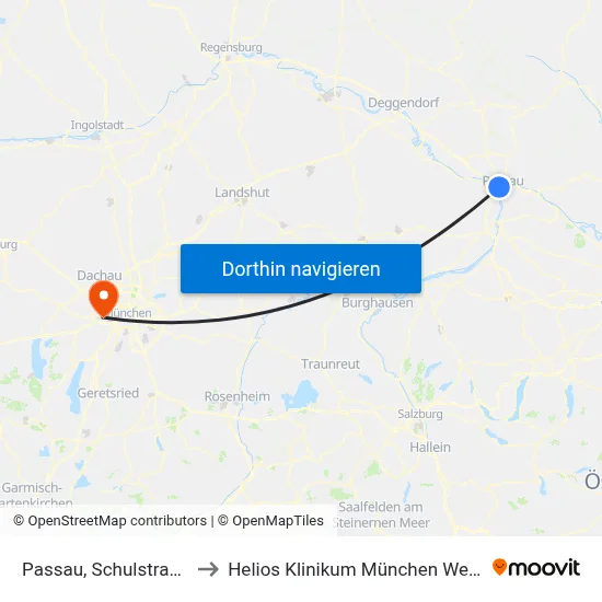 Passau, Schulstraße to Helios Klinikum München West map