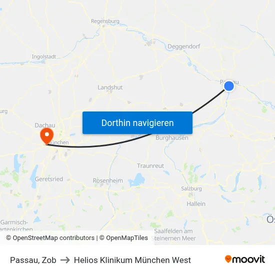 Passau, Zob to Helios Klinikum München West map