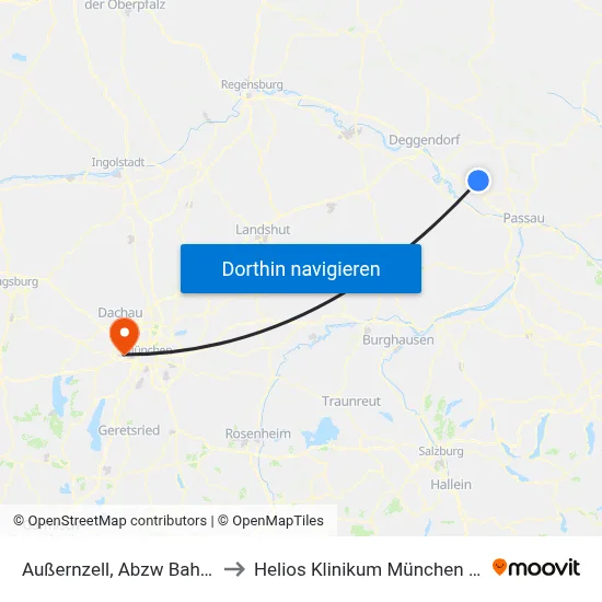 Außernzell, Abzw Bahnhof to Helios Klinikum München West map