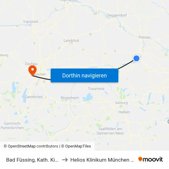 Bad Füssing, Kath. Kirche to Helios Klinikum München West map