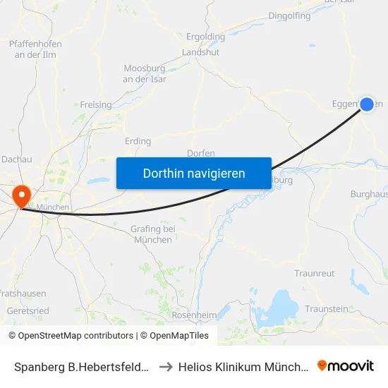 Spanberg B.Hebertsfelden, B388 to Helios Klinikum München West map