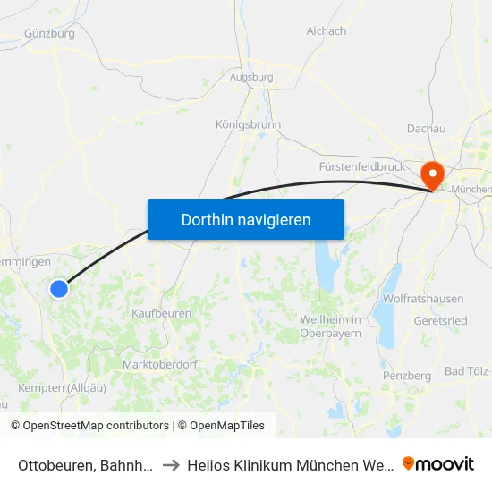 Ottobeuren, Bahnhof to Helios Klinikum München West map